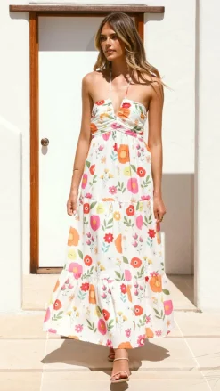 LILYWHYT Dresses|Maxi^Taffeta Maxi Dress - White Floral