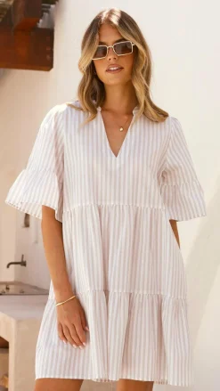 Miracle Fashion Dresses|Mini^Tarnie Mini Dress - Beige Stripe