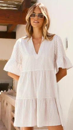 Miracle Fashion Dresses|Mini^Tarnie Mini Dress - Beige Stripe