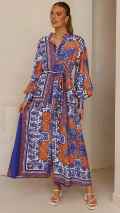 Pink Diamond Dresses|Maxi^Tasha Maxi Dress - Blue/Orange Print