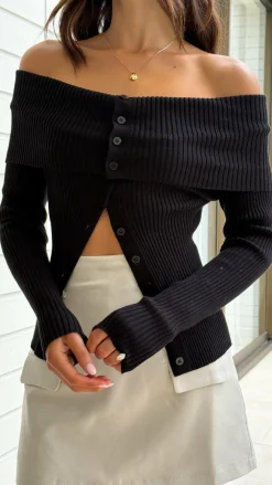 Fashion Allied Knit Tops|Knitwear^Tate Long Sleeve Top - Black