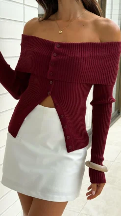 Fashion Allied Knit Tops|Knitwear^Tate Long Sleeve Top - Wine
