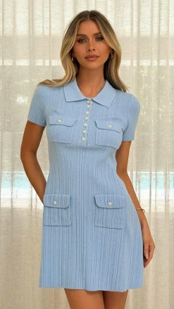 Alive Girl Knit Dresses|Knitwear^Taylah Collared Mini Dress - Blue