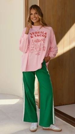 By Frankie Sets|Bottoms^Tequila and Tacos Long Sleeve Top and Pants Set - Pink / Green
