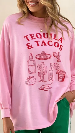 By Frankie Sets|Bottoms^Tequila and Tacos Long Sleeve Top and Pants Set - Pink / Green
