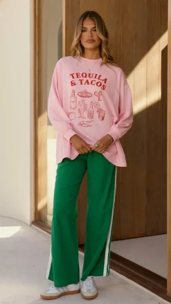 By Frankie Sets|Bottoms^Tequila and Tacos Long Sleeve Top and Pants Set - Pink / Green
