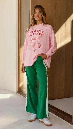 By Frankie Sets|Bottoms^Tequila and Tacos Long Sleeve Top and Pants Set - Pink / Green
