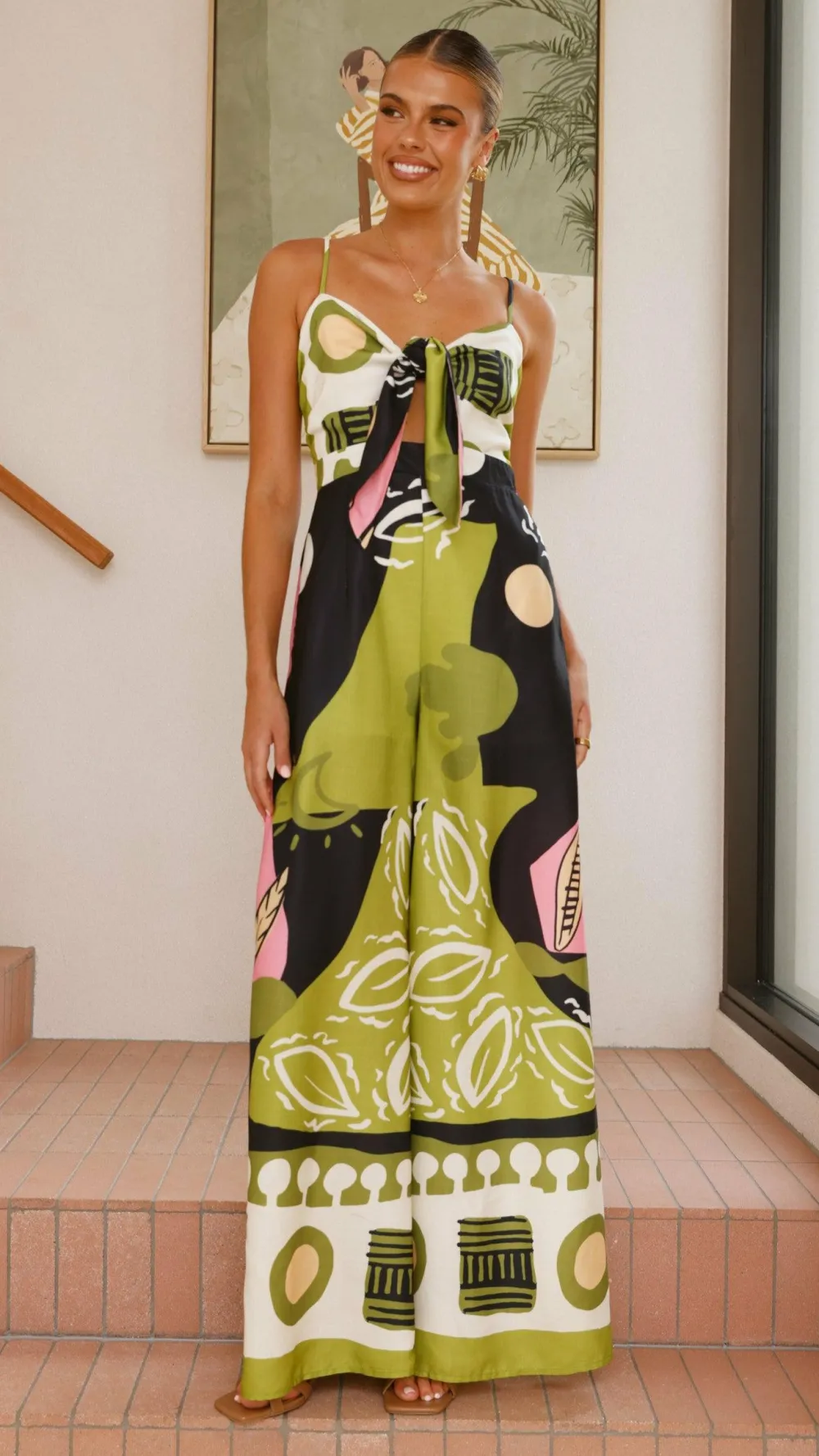 Main St Jumpsuits^Teresa Jumpsuit - Green/Pink