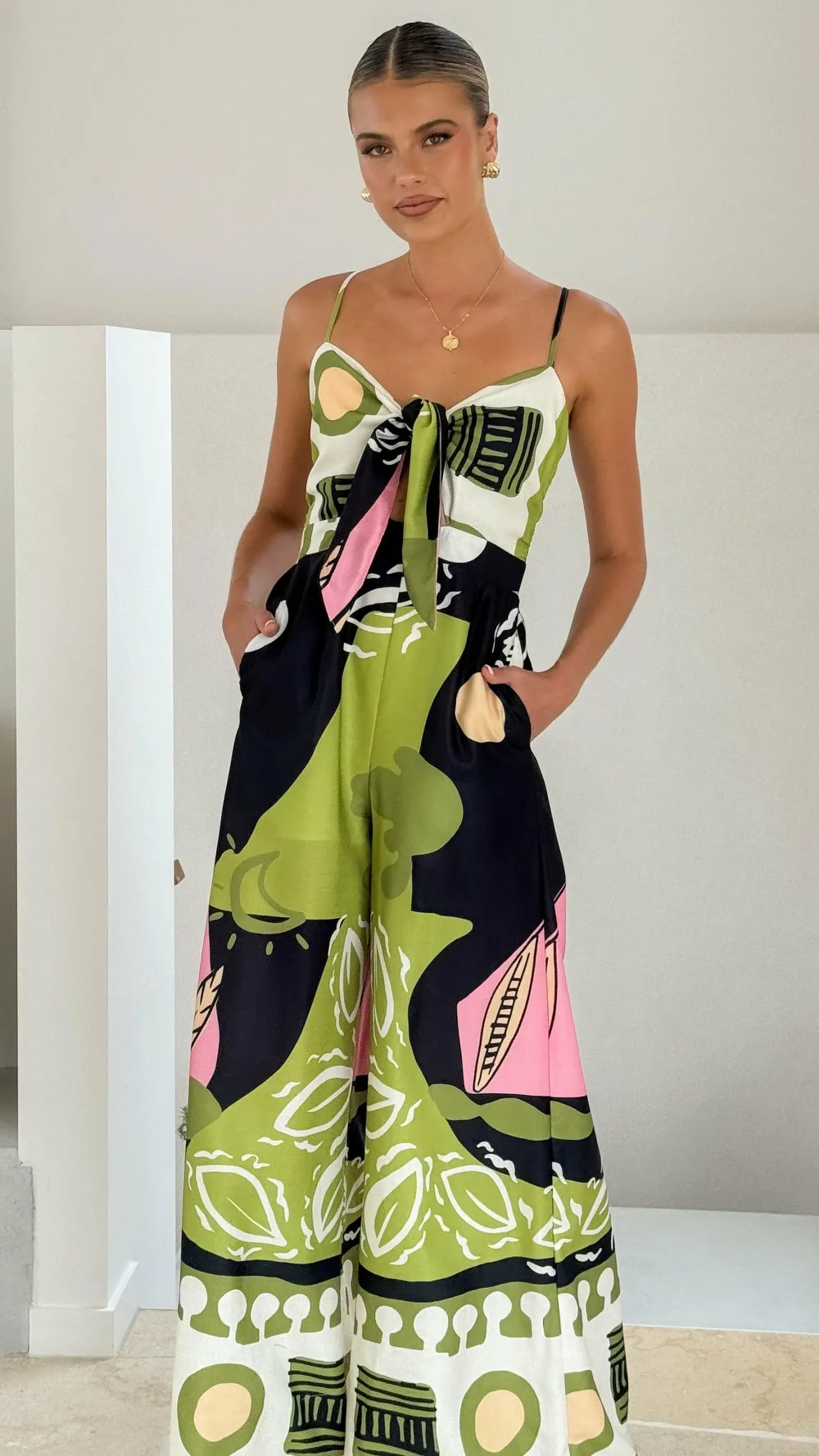 Main St Jumpsuits^Teresa Jumpsuit - Green/Pink