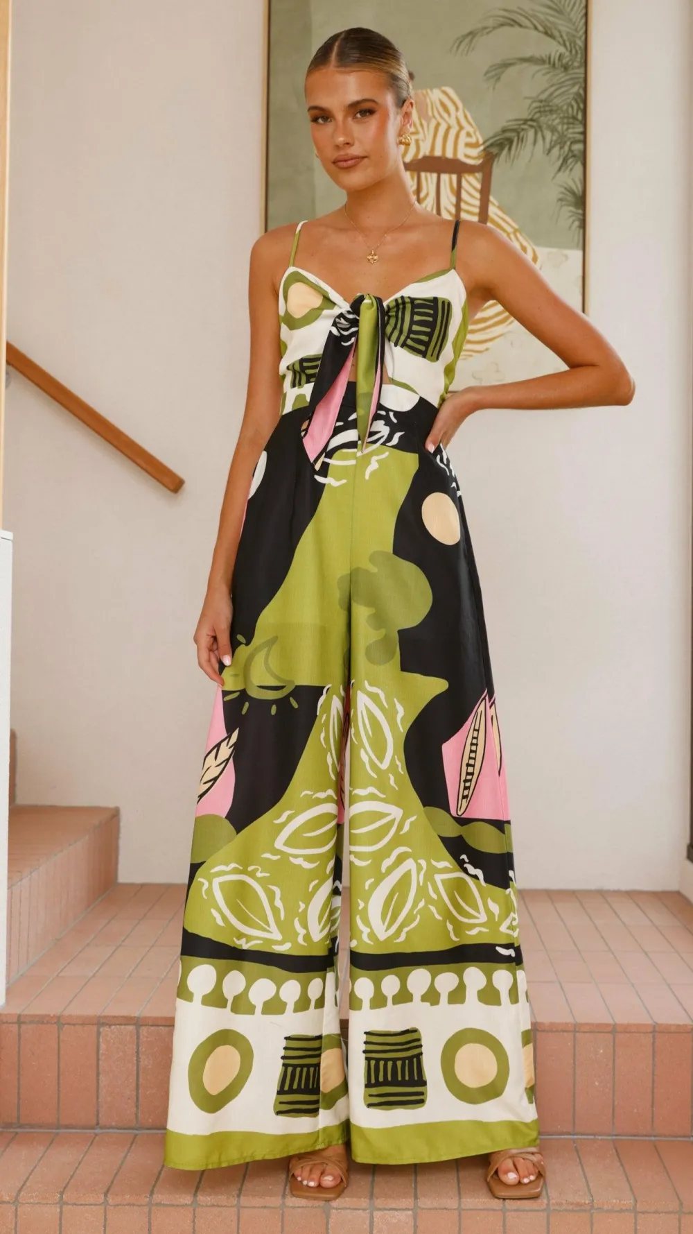 Main St Jumpsuits^Teresa Jumpsuit - Green/Pink