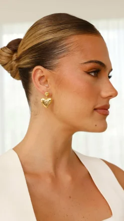 Adorne Earrings^Textured Metal Heart Earrings - Gold