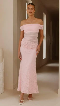 Sweet Acacia Dresses|Maxi^Tiarna Off The Shoulder Maxi Dress - Pink