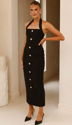 SASHA (BNE) Dresses|Midi^Tierra Button Midi Dress - Black