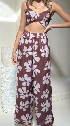 LILYWHYT Sets|Tops^Toni Crop Top - Brown Daylillies