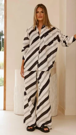 LILYWHYT Sets|Tops^Torrey Button Up Long Sleeve Shirt - Black/Cream