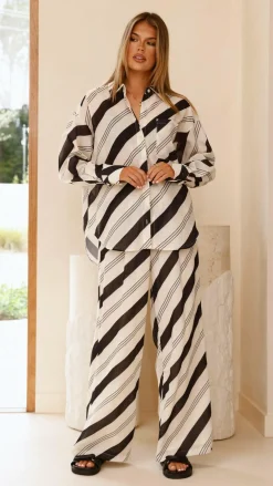 LILYWHYT Sets|Bottoms^Torrey Wide Leg Pants - Black/Cream