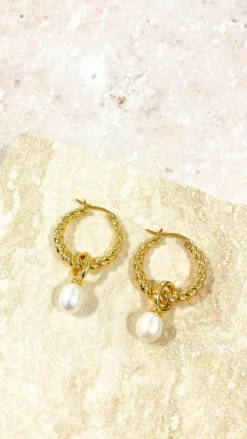 Angel Whisper Earrings|Mi Amore^Twist Pearl Drop Earrings - Gold/Pearl