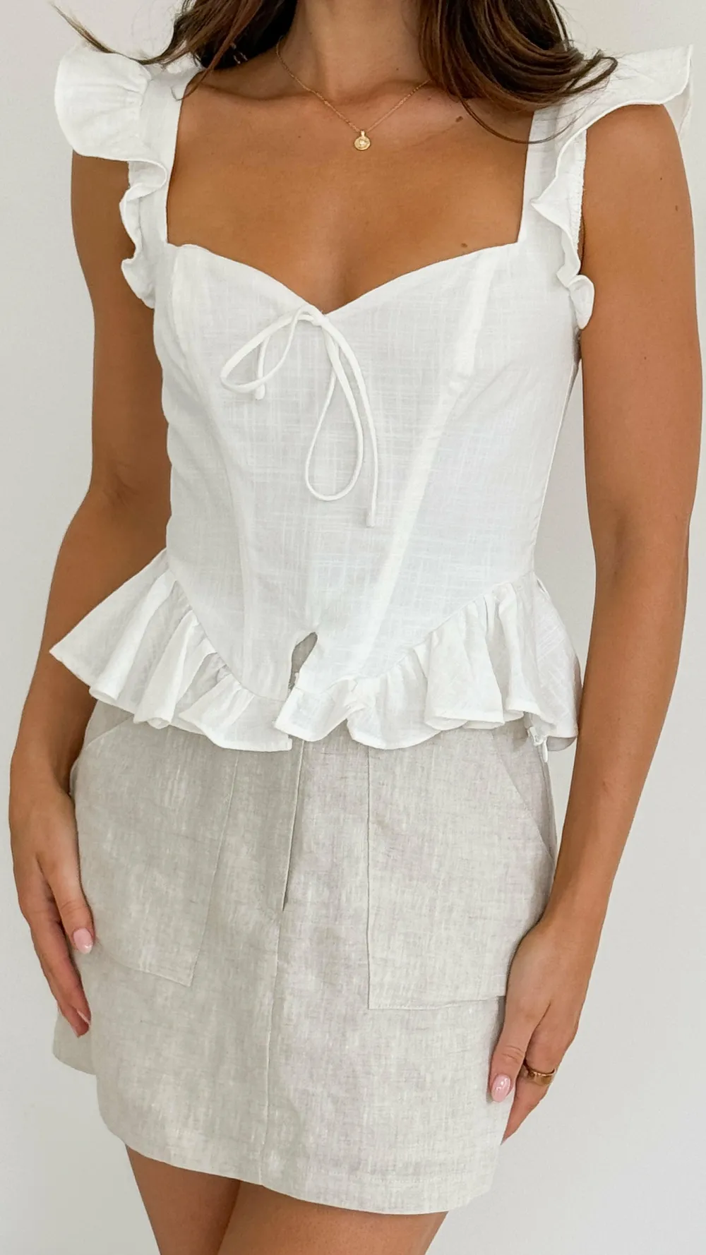 LILYWHYT Tops^Uzima Frill Top - White