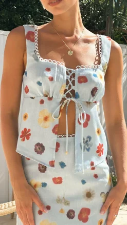 LILYWHYT Sets|Tops^Vaiana Tie Top - Blue / Floral