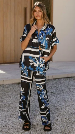 YH AND CO Sets|Bottoms^Valene Pants - Black/Blue Print