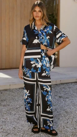 YH AND CO Sets|Bottoms^Valene Pants - Black/Blue Print