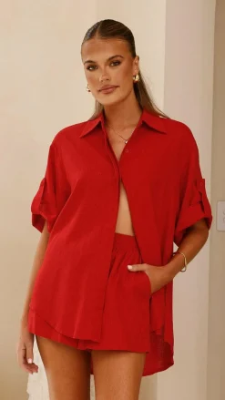YH AND CO Sets|Tops^Vallerie Button Up Shirt - Red