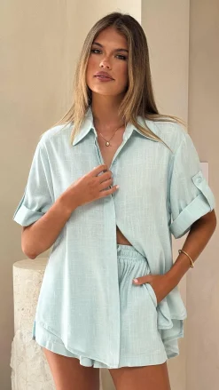 YH AND CO Tops^Vallerie Button Up Shirt - Sky Blue