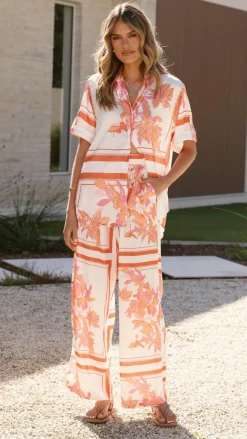 YH AND CO Sets|Tops^Vallerie Button Up Shirt - Orange/White Print