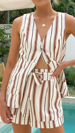 Fashion Allied Sets|Tops^Varian Button Vest - Tan Stripe