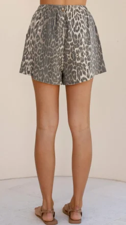 By Frankie Sets|Bottoms^Vasila Button Up Shirt and Shorts Set - Light Leopard Print