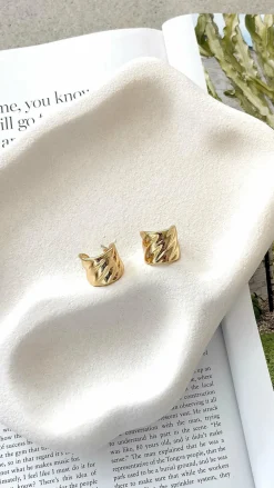 Angel Whisper Earrings|Wedding Guest Dresses^Vera Textured 18K Gold Plated Earrings - Gold