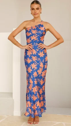 Pink Diamond Wedding Guest Dresses|Wedding Guest Dresses^Verity One Shoulder Maxi Dress - Orange/Blue Floral