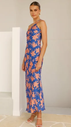 Pink Diamond Wedding Guest Dresses|Wedding Guest Dresses^Verity One Shoulder Maxi Dress - Orange/Blue Floral