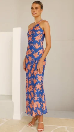 Pink Diamond Wedding Guest Dresses|Wedding Guest Dresses^Verity One Shoulder Maxi Dress - Orange/Blue Floral