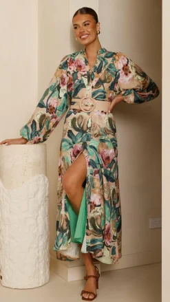 Bubblegum Dresses|Maxi^Veronica Button Down Maxi Dress - Mocha Rose Donatella
