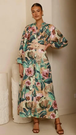 Bubblegum Dresses|Maxi^Veronica Button Down Maxi Dress - Mocha Rose Donatella