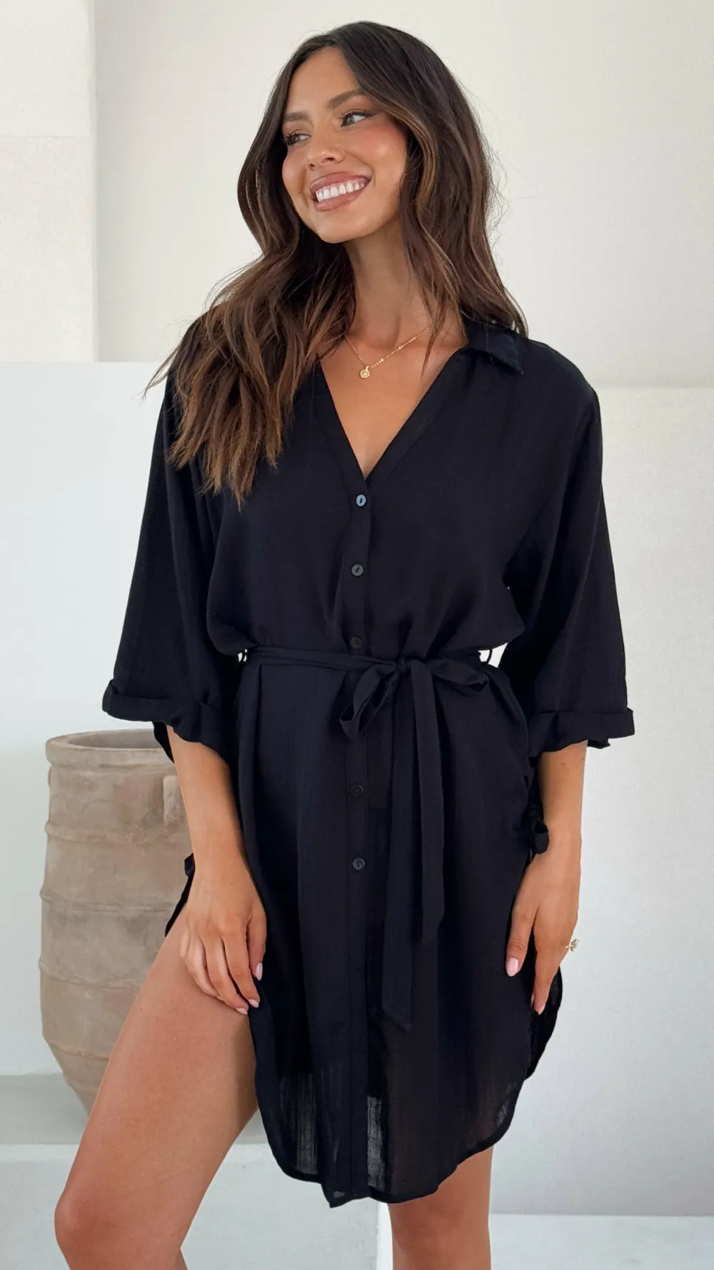 Desire Dresses|Tops^Vesper Button Down Beach Cover Up - Black