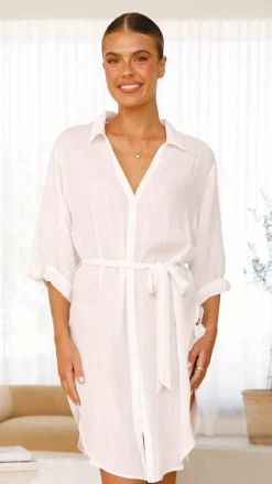 Desire Dresses|Tops^Vesper Button Down Beach Cover Up - White