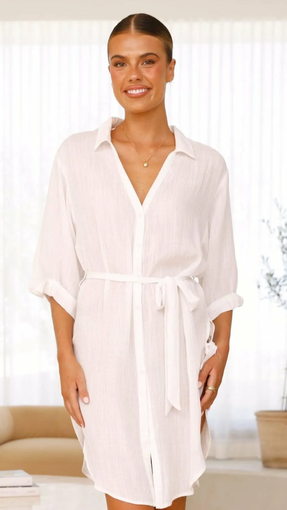 Desire Dresses|Tops^Vesper Button Down Beach Cover Up - White