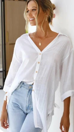 Desire Tops^Vesper Short Sleeve Top - White