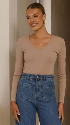 Bubblegum Tops^Vienna Long Sleeve Top - Mocha
