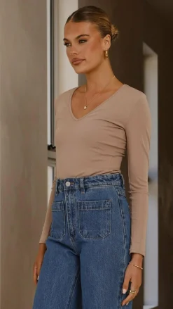 Bubblegum Tops^Vienna Long Sleeve Top - Mocha