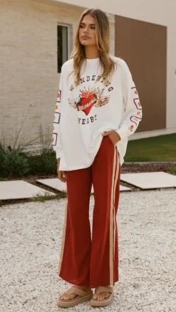By Frankie Sets|Bottoms^Wandering Heart Long Sleeve Top and Pants Set - Dark Red