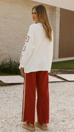 By Frankie Sets|Bottoms^Wandering Heart Long Sleeve Top and Pants Set - Dark Red