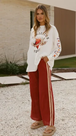 By Frankie Sets|Bottoms^Wandering Heart Long Sleeve Top and Pants Set - Dark Red
