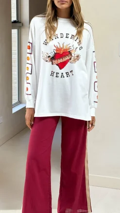 By Frankie Sets|Bottoms^Wandering Heart Long Sleeve Top and Pants Set - Dark Red