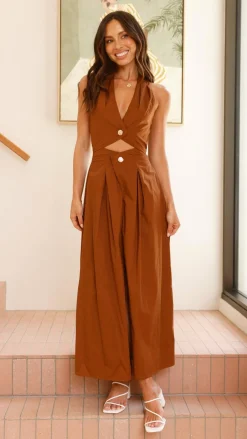 LILYWHYT Sale Dresses^Wesley Halter Neck Maxi Dress - Dark Brown