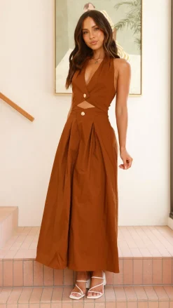 LILYWHYT Sale Dresses^Wesley Halter Neck Maxi Dress - Dark Brown