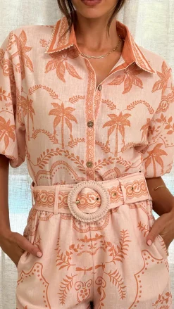 Bubblegum Sets|Tops^Xander 3/4 Sleeve Button Down Shirt - Natural