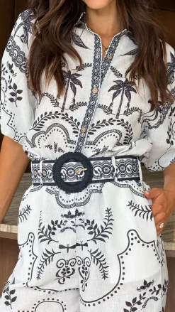 Bubblegum Sets|Tops^Xander 3/4 Sleeve Button Down Shirt - Black/White